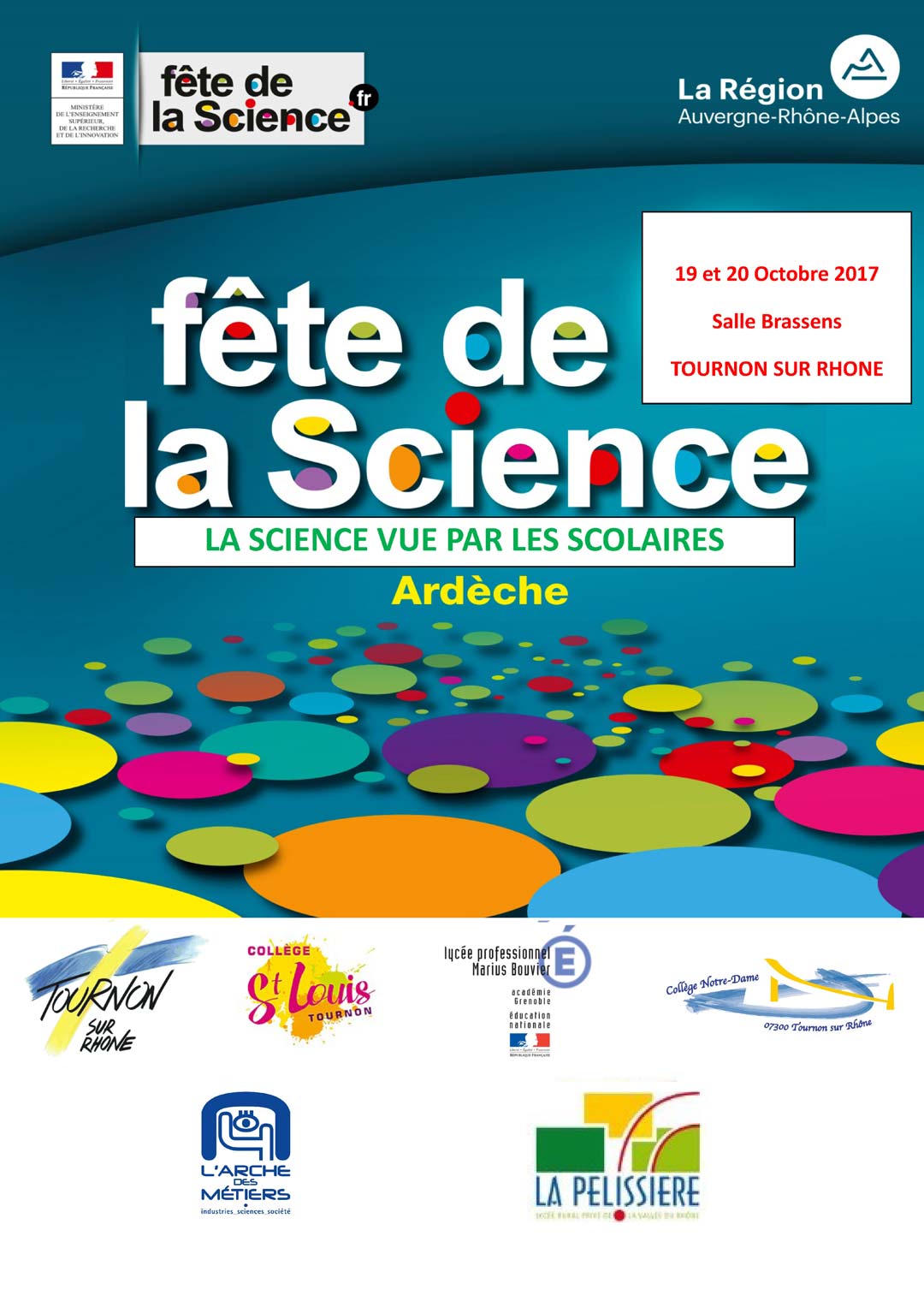 FÊTE DE LA SCIENCE. Jeudi 19 et vendredi 20 octobre 2017. Salle Georges Brassens, Tournon-sur-Rhône.