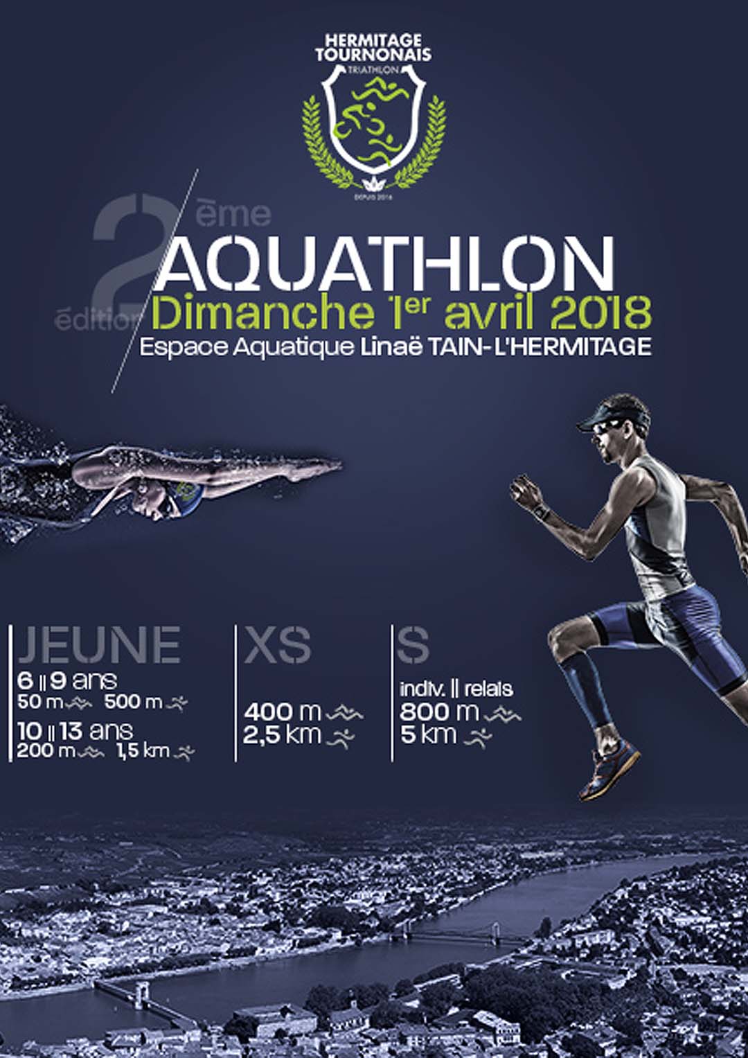 2ème édition de l’AQUATHLON HERMITAGE TOURNONAIS. Dimanche 1er avril 2018. Espace aquatique LINAË